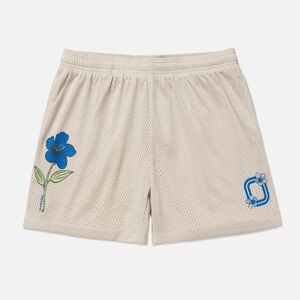 Overtime PARADISE TIGER SHORTS Beige Mesh Shorts with Blue Floral Design
